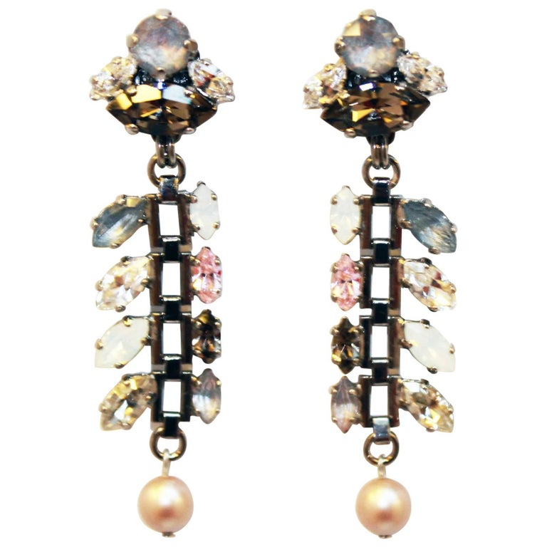 Silver and Grey Swarovski Crystal Drop Earrings For Sale at 1stDibs