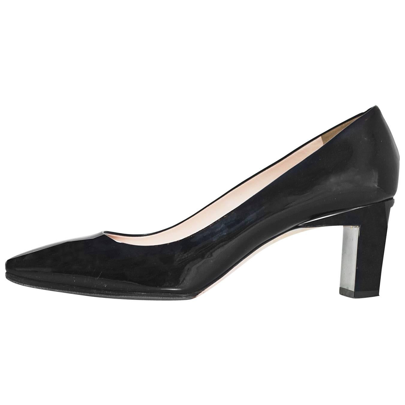 Miu Miu Black Patent Pumps with Crystal Heels Sz 39.5