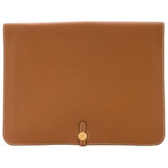 Hermes Cognac Leather Gold Large LapTop Business Envelope Clutch CarryAll Bag
