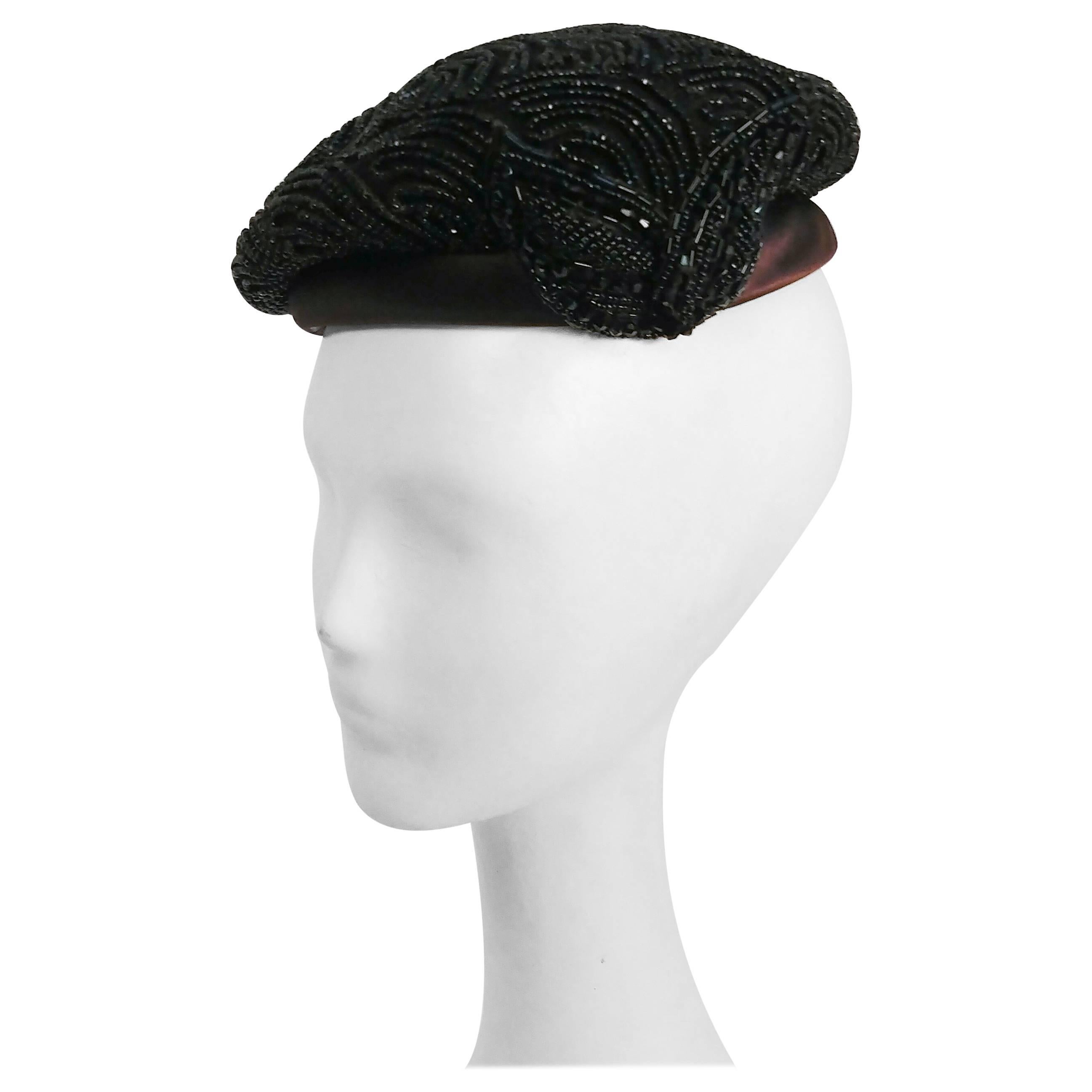 1940s Black Beaded Beret