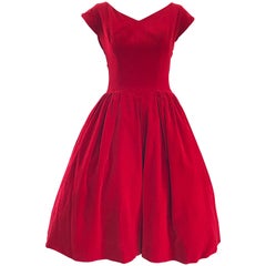 1950s Lorrie Deb Vintage Stunning Red Velvet Fit 'n Flare "New Look" Dress