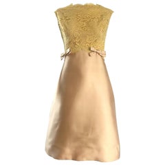 1960s Rappi Demi Couture Gold + Yellow Silk Shantung + Lace Vintage A Line Dress