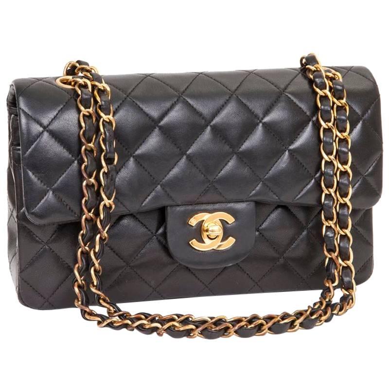 CHANEL 'Timeless' Double Flap Bag in Black Quilted Lambskin Leather