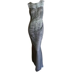 Oscar de la Renta Silver and Gray Bead Embellished Sleeveless Column Dress