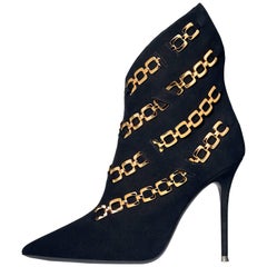 Giuseppe Zanotti New Black Suede Gold Link Ankle Booties W/Box