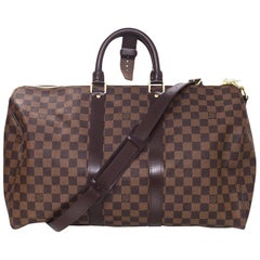 Louis Vuitton Damier Ebene Keepall 50 Duffle Bag 4lv1123