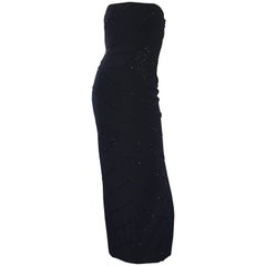 Retro BIll Blass Black 1990s Beaded Size 6 / 8 90s Strapless Evening Dress