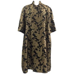 Gold and Black Brocade Three Quarter Sleeve Swing Evening Coat, 1950s