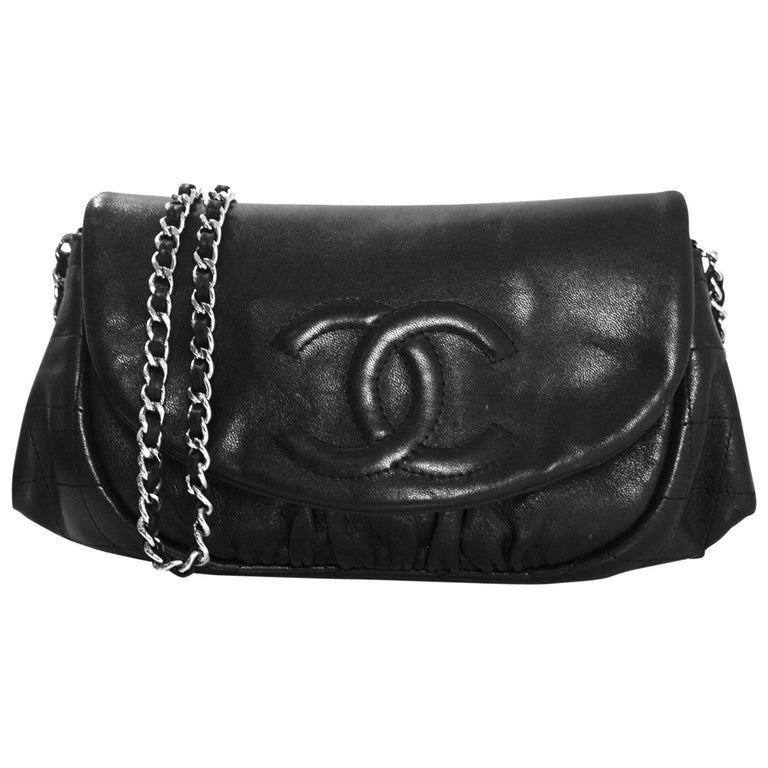Chanel Black Smooth Leather CC Half Moon WOC Wallet On Chain Crossbody Bag For Sale at 1stdibs