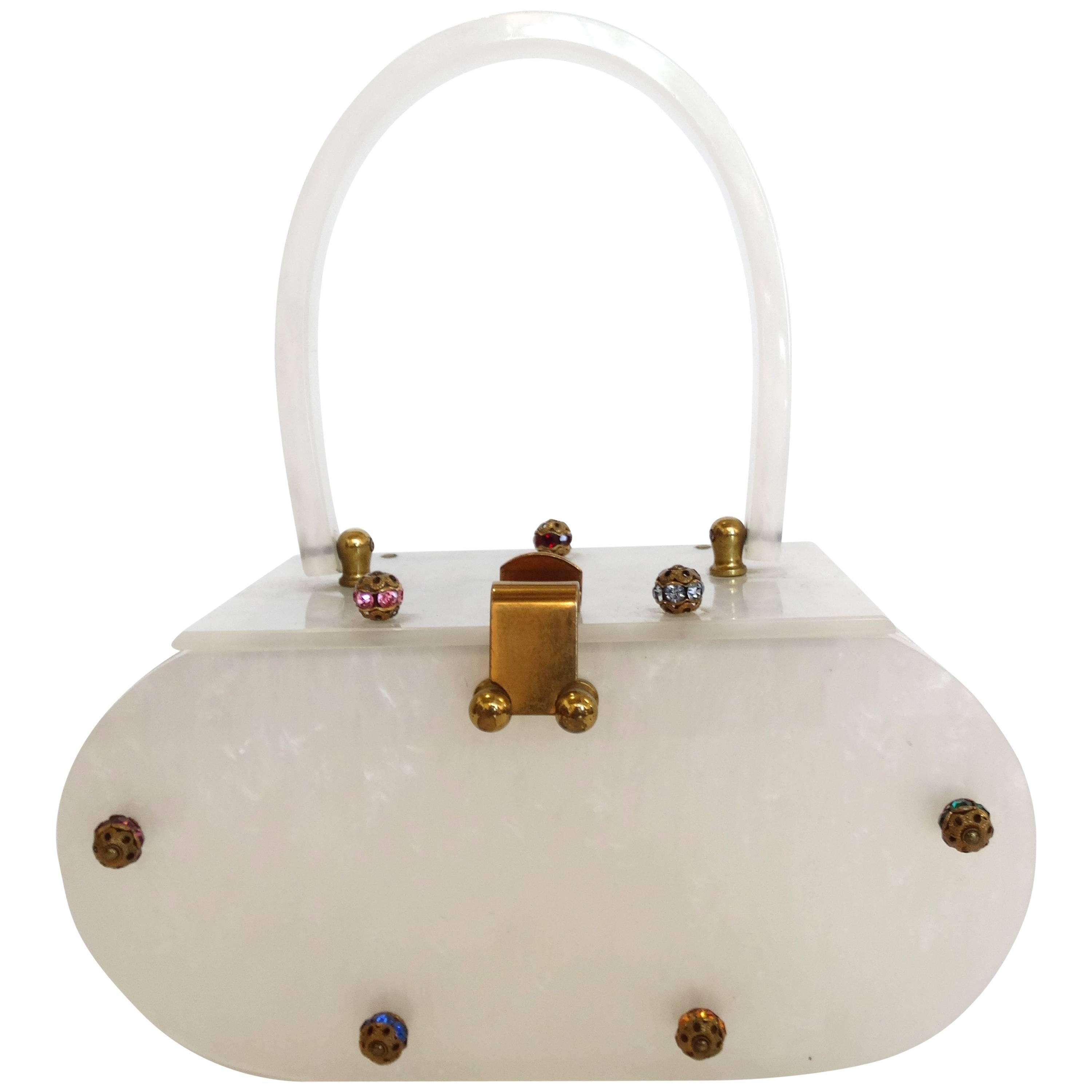 Rare 1960s Lucite Evening Bag With Jewel Accents