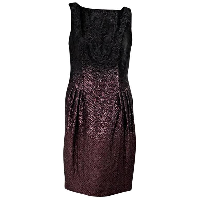 Black & Purple Escada Metallic Pleated Dress