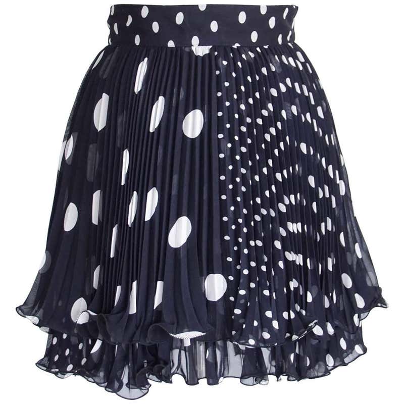 Gianni Versace Skirt Vintage Navy White Polka Dot Pleated 38 /4 at 1stDibs
