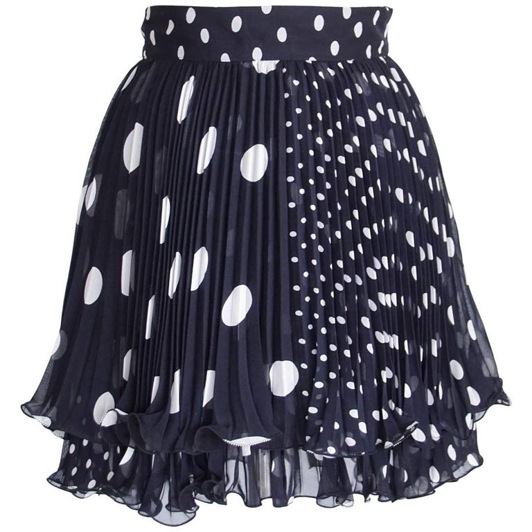 Gianni Versace Skirt Vintage Navy White Polka Dot Pleated  38 /4 