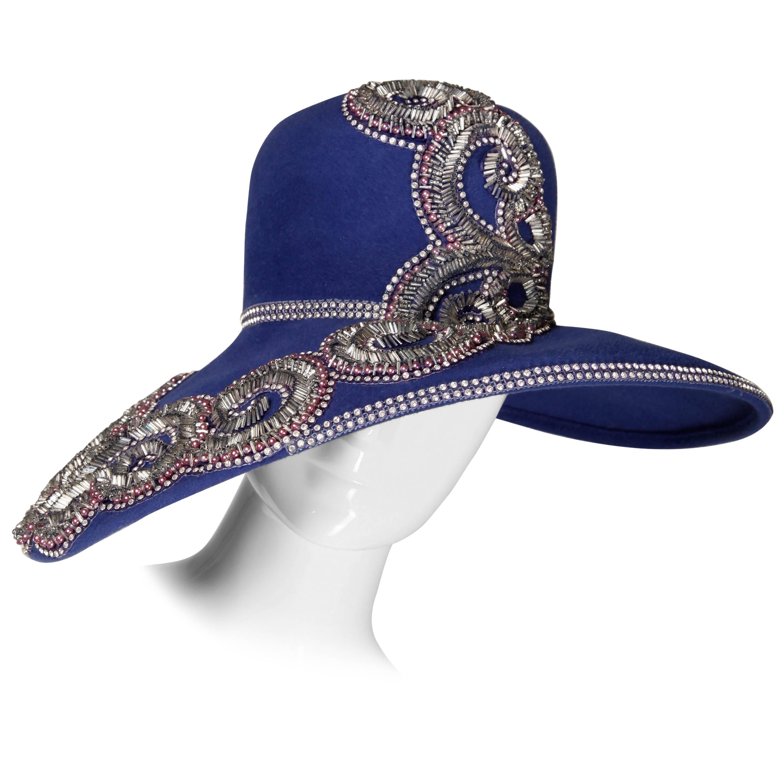 Unworn with Tags Eve Andrea Vintage Blue Rhinestone + Beaded Hat