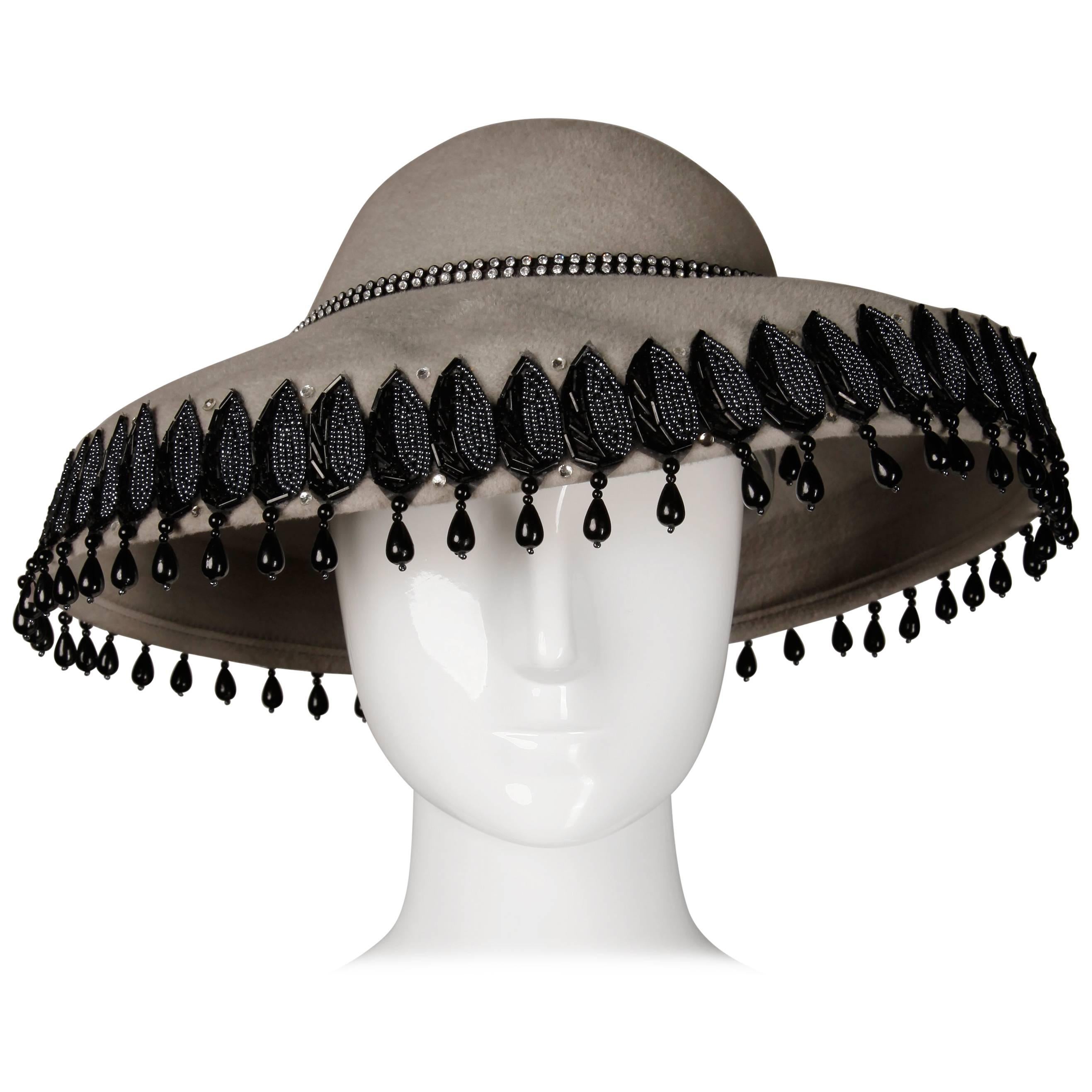 Unworn with Tags Vintage Makins New York Gray Hat with Beading + Rhinestones