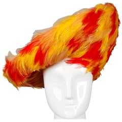 Rare Unworn Vintage Jack McConnell Yellow + Orange Feather Hat with Rhinestones