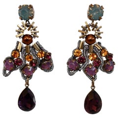 Tataborello Topaz and Burgundy Crystal Pierced Earrings