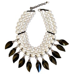 Francoise Montague Glass Pearl and Jet Back Choker Necklace
