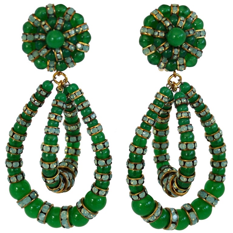 Francoise Montague Aventurine and Crystal Lolita Clip Earrings For Sale ...