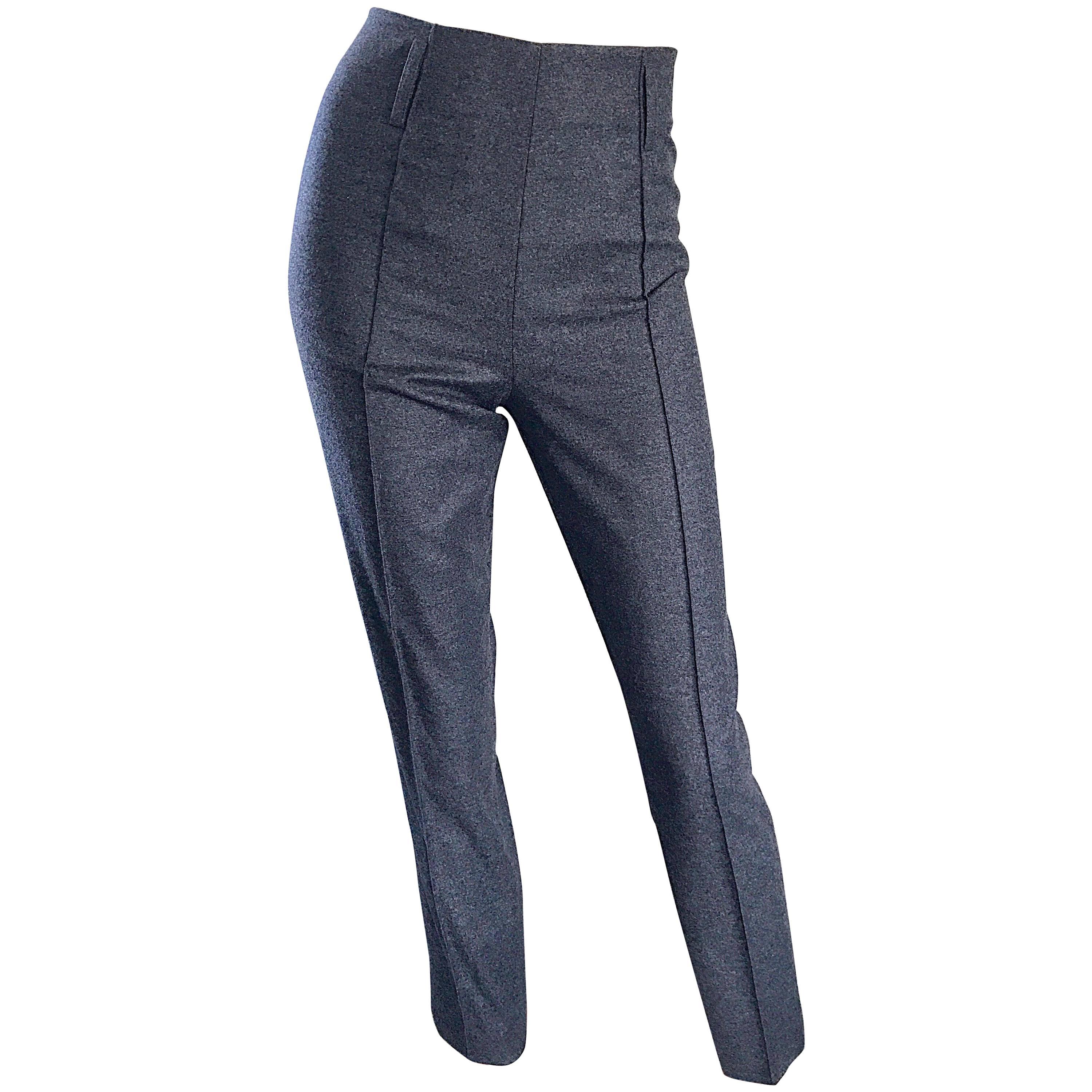 Yves Saint Laurent Size 8 Fall 07 Stefano Pilati Grey High Waist Wool Slim Pants For Sale