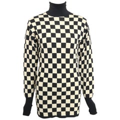 Vintage  Moschino Black and White Wool Check Pattern Turtleneck Sweater 