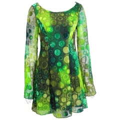 Plein Sud Green Polka Dot Baby Doll Long Sleeves Dress