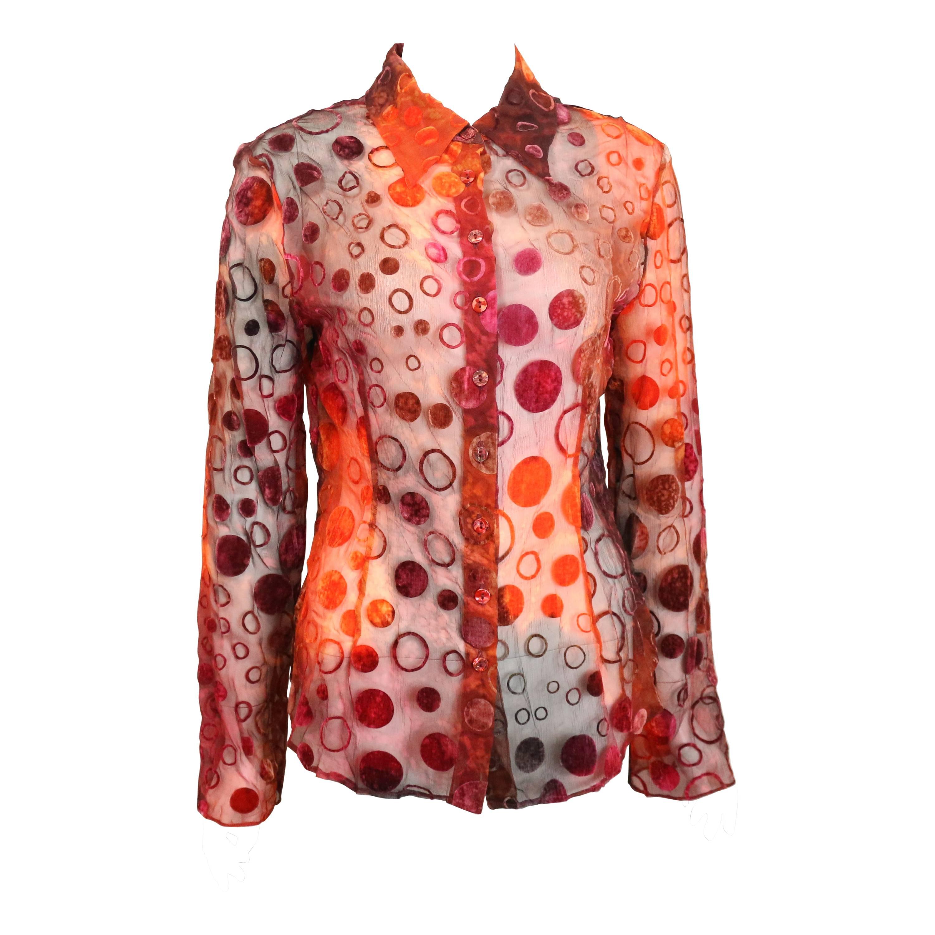 Plein Sud Orange and Red Polka Dot Long Sleeves Shirt  For Sale