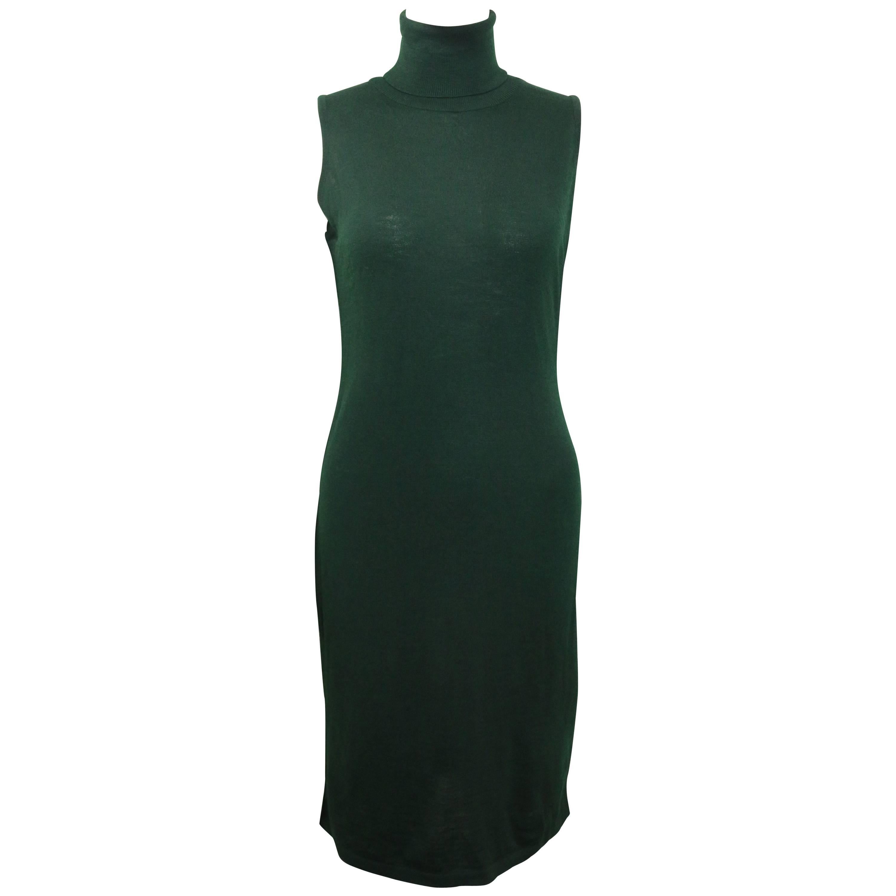 Versace Jeans Couture Green Wool Sleeveless Turtle Neck Dress  For Sale