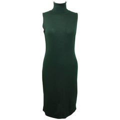 Retro Versace Jeans Couture Green Wool Sleeveless Turtle Neck Dress 