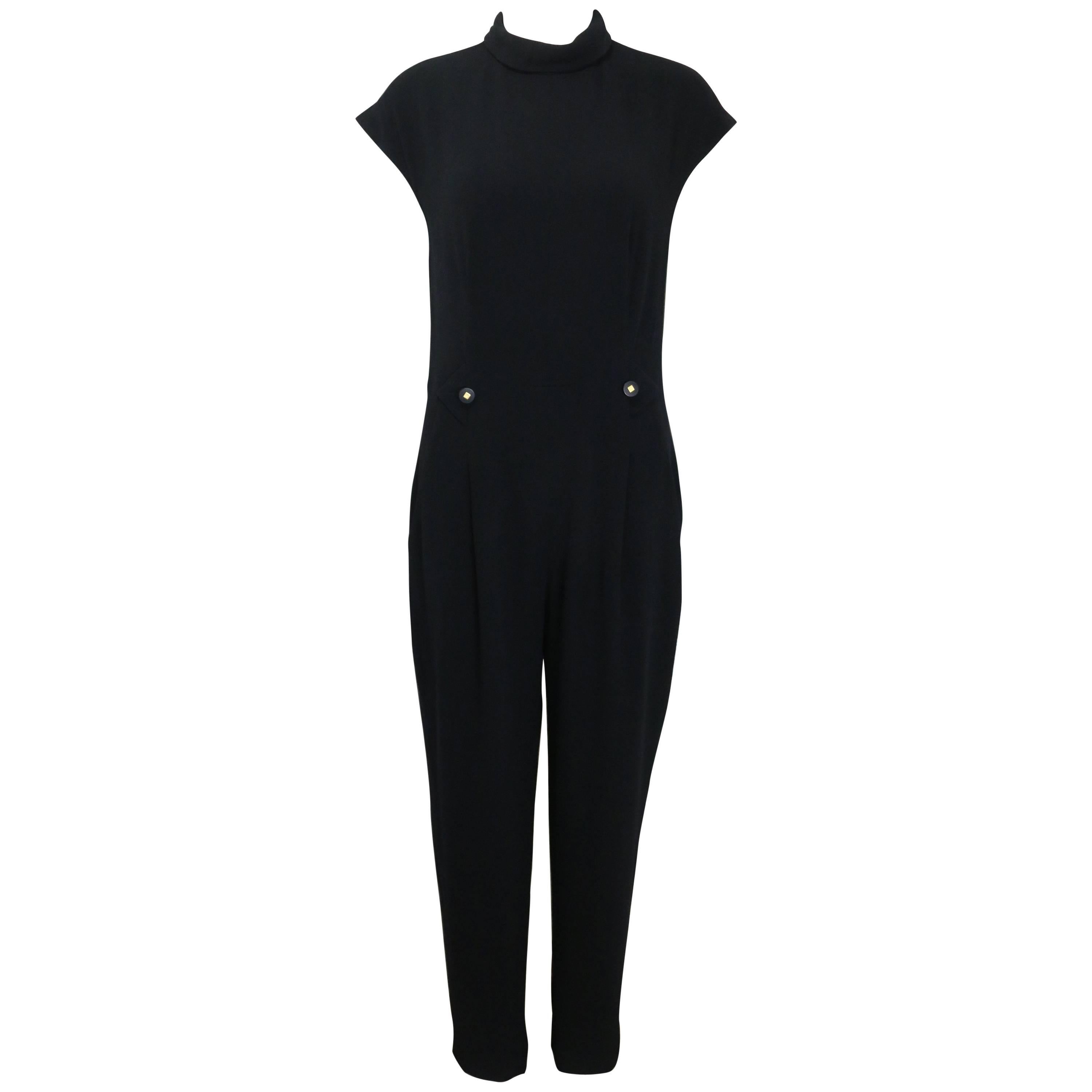 Fall 1996 Chanel Black Wool Short Sleeves Jumpsuit For Sale