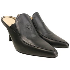 Vintage Gianni Versace Black Leather Pointy Mules Heels