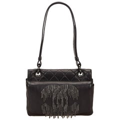 Chanel Black Leather Silver "CC" Fringe Chain Handbag