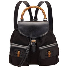 Retro Gucci Black Leather and Nylon Bamboo Backpack