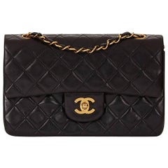1990s Chanel Black Quilted Lambskin Vintage Small Classic Double Flap Bag