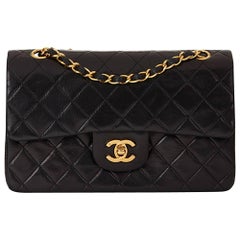 1990s Chanel Black Quilted Lambskin Vintage Small Classic Double Flap Bag