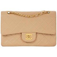 1990s Chanel Ivory Quilted Lambskin Vintage Small Classic Double Flap Bag