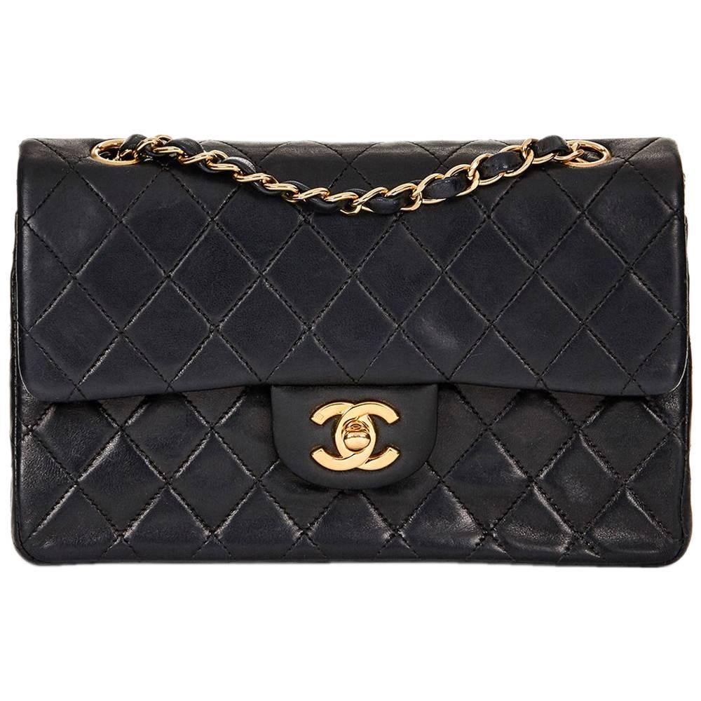2001 Chanel Black Quilted Lambskin Vintage Small Classic Double Flap Bag