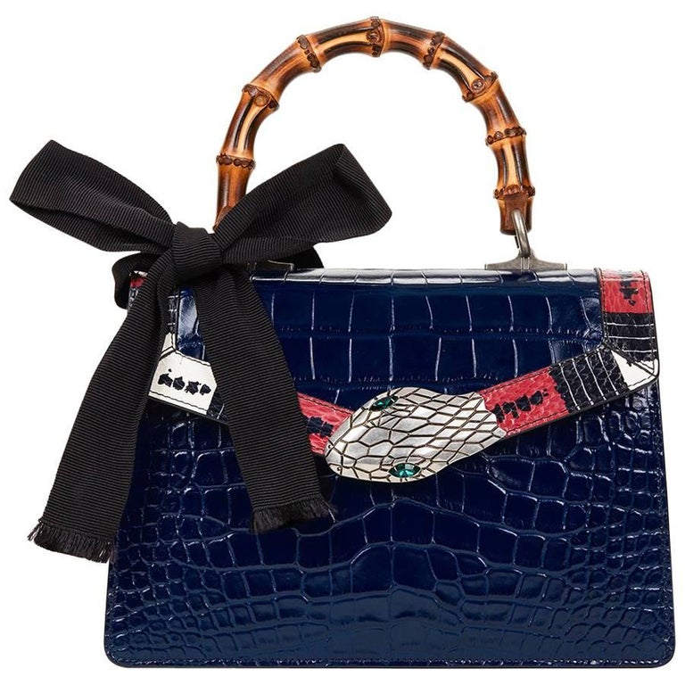 2017 Gucci Blue Alligator Snakeskin Trim Small Lilith Top Handle Bag at 1stDibs | gucci
