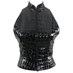 Alaia Black Crocodile Embossed Patent Leather Vest
