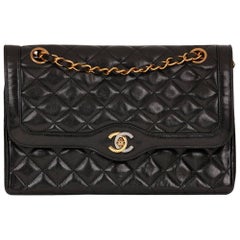 1990s Chanel Black Quilted Lambskin Vintage Limited Edition Classic Double Flap
