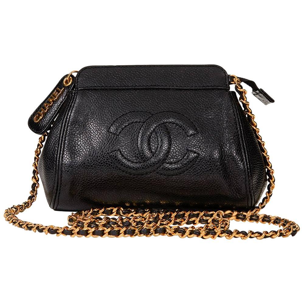1990s Chanel Black Caviar Leather Vintage Mini Timeless Shoulder Bag