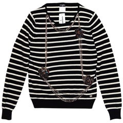 Chanel Black & White Cashmere Embellished Sweater Sz FR44 NWT 3
