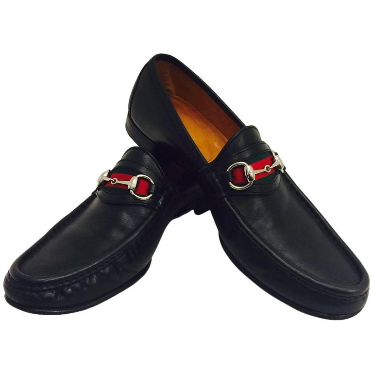 Men's Penny Loafers with Iconic Ribbon Stripe and Horsebit. Sz 1/2 Black at 1stDibs | loafers iconic