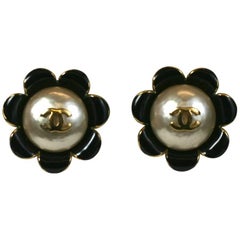Vintage Chanel Enamel Flower Logo Earrings