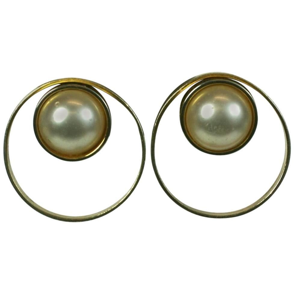 Pellini Bijoux Pearl Saturn Earrings For Sale
