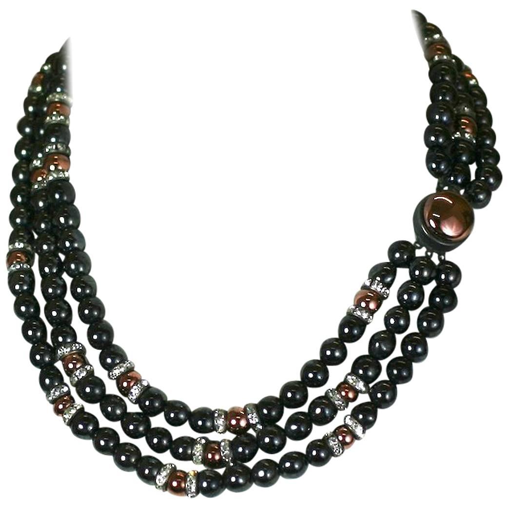 Louis Rousselet Hemitite and Copper Glass Necklace. For Sale