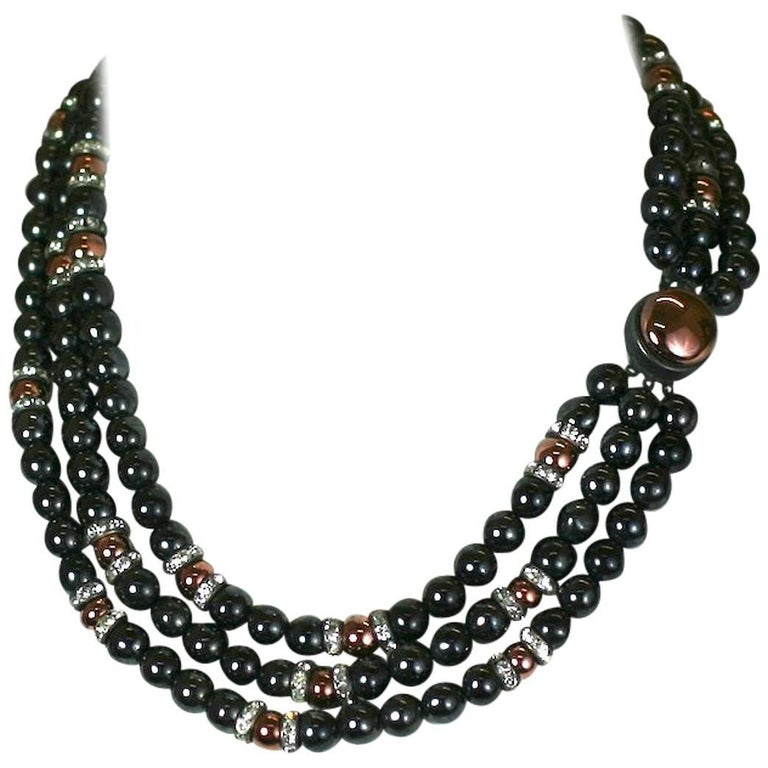 Louis Rousselet Hemitite and Copper Glass Necklace. For Sale at