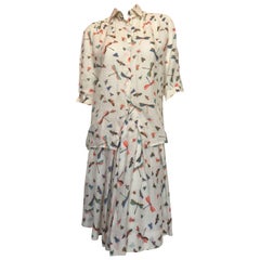 Gucci Linen 2 Piece Dragonfly Print Skirt / Skirt Set, 1980s