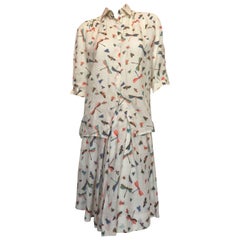 Used Gucci Linen 2 Piece Dragonfly Print Skirt / Skirt Set, 1980s 