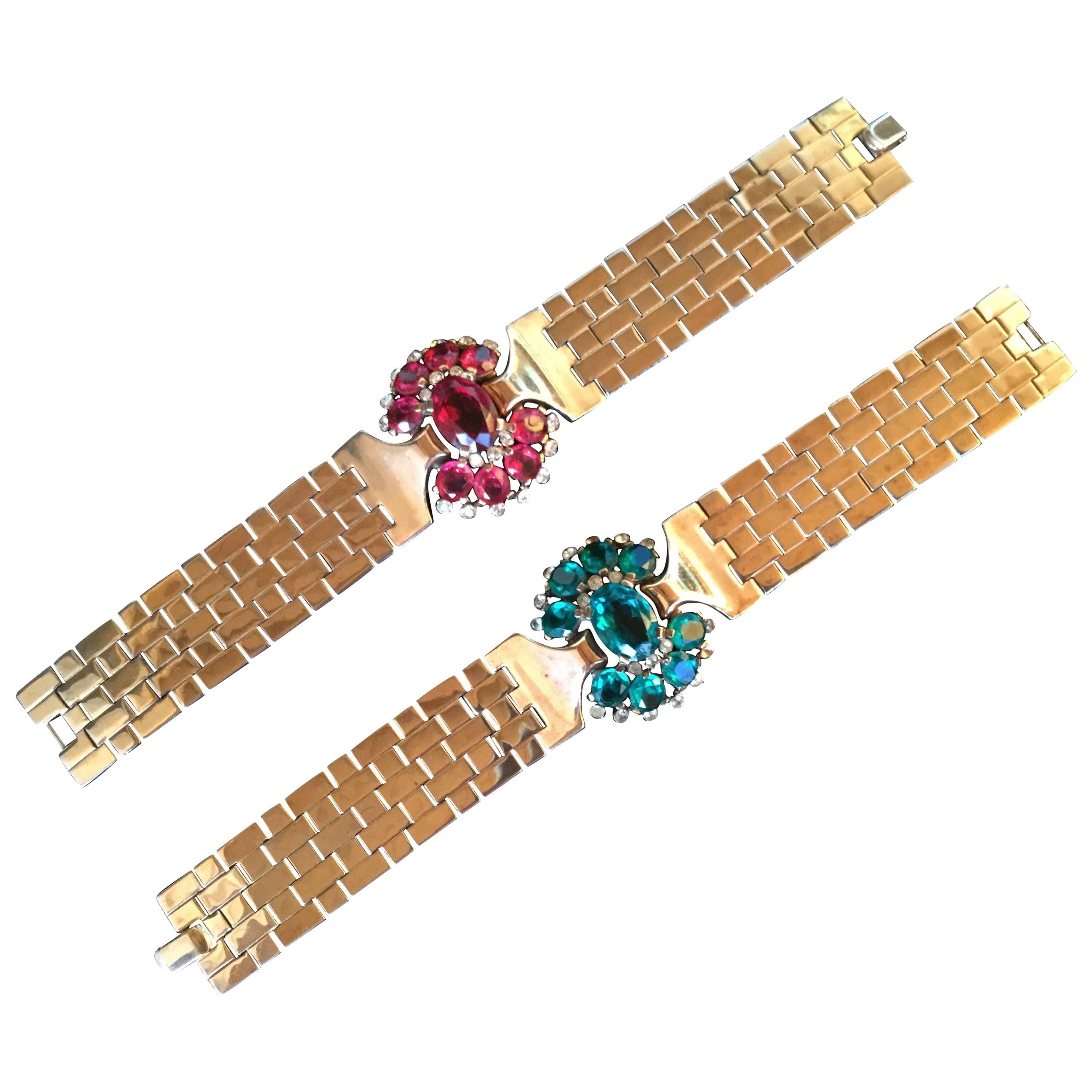 Spectacular Pair of Trifari Bracelets Designed by Alfred Philippe. Retro Style.